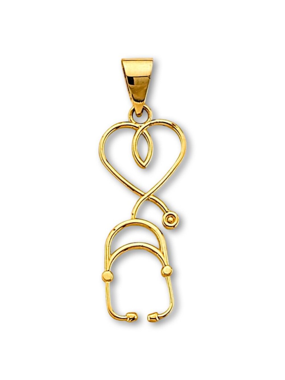 14K Real Yellow Gold Stethoscope Heart Pendant Charm By Tehrani Jewelry
